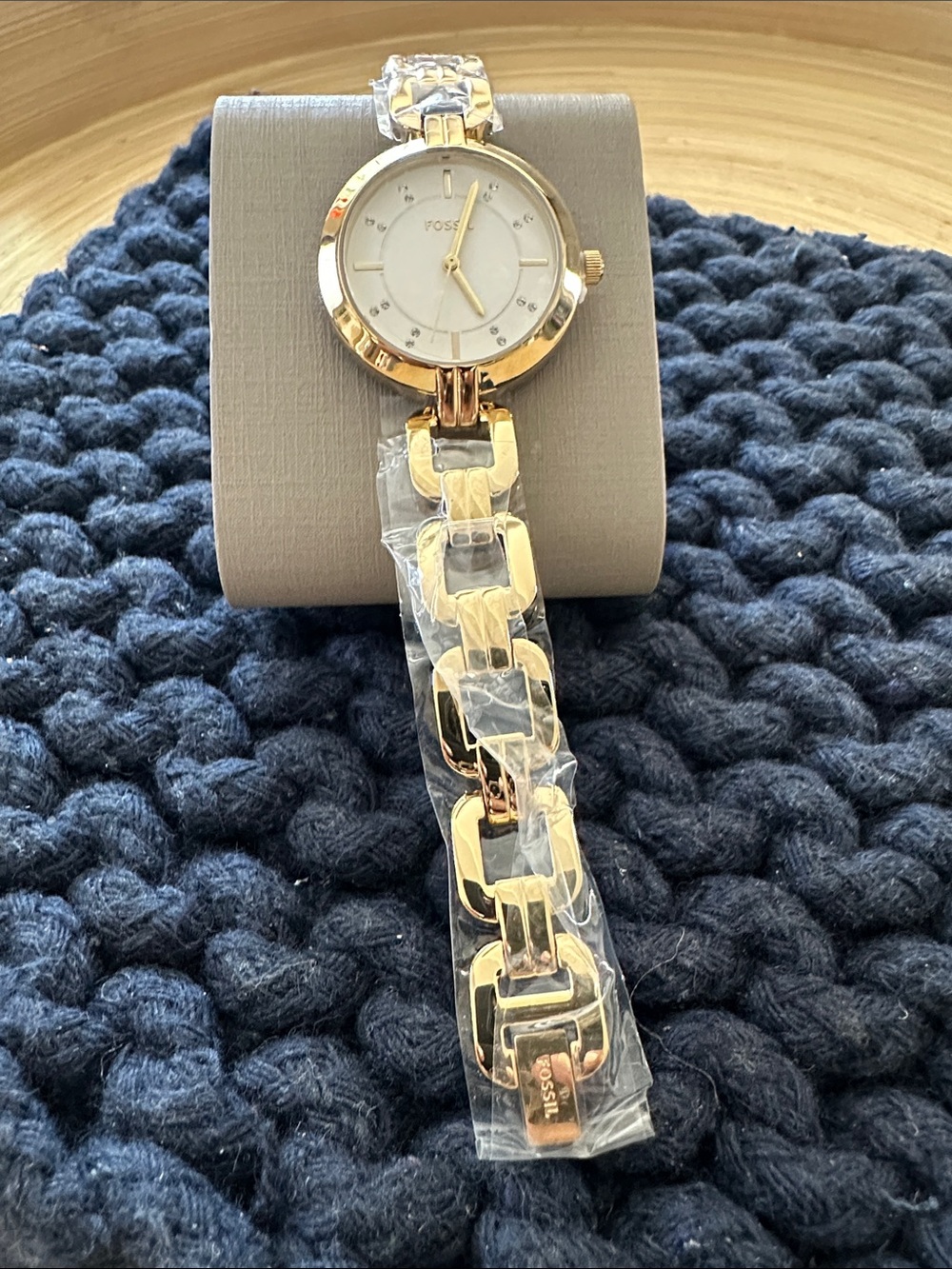 Fossil Women's Gold Link Bracelet Watch with White Dial